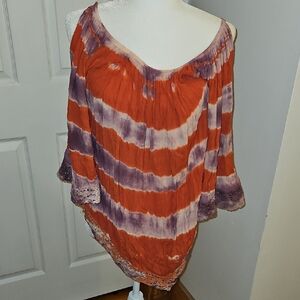 Women's Orange and Purple Off-Shoulder Top
